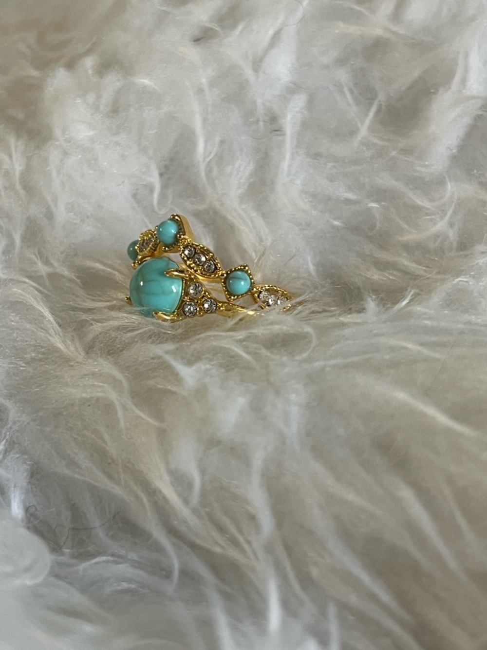 Gold-Tone Turquoise Crystal Stackable Ring Set - Picture 4 of 8
